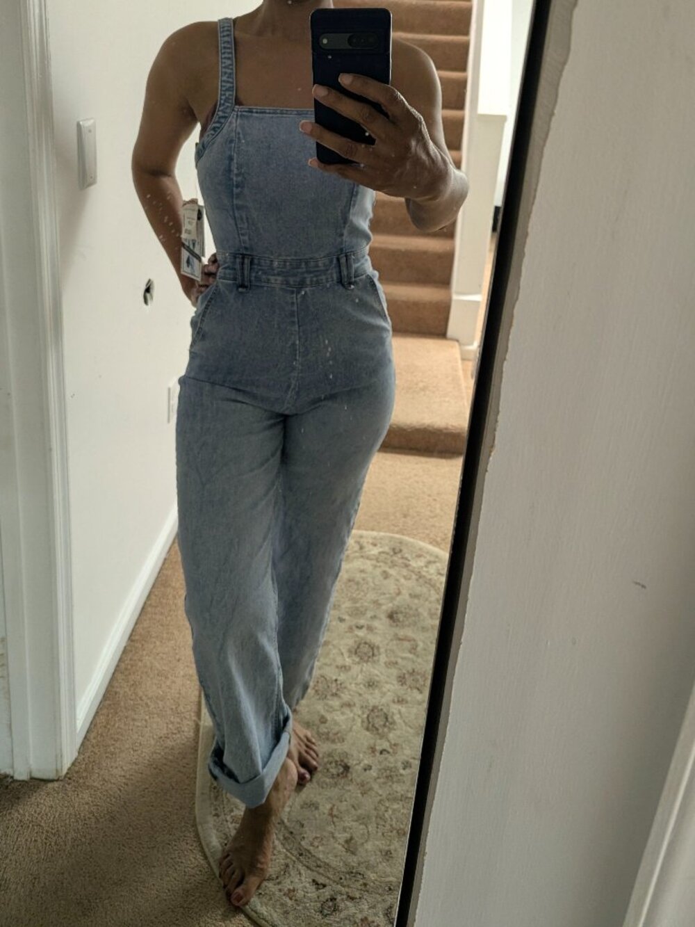 Wide Leg Denim Jumpsuit - Picture 8 of 9